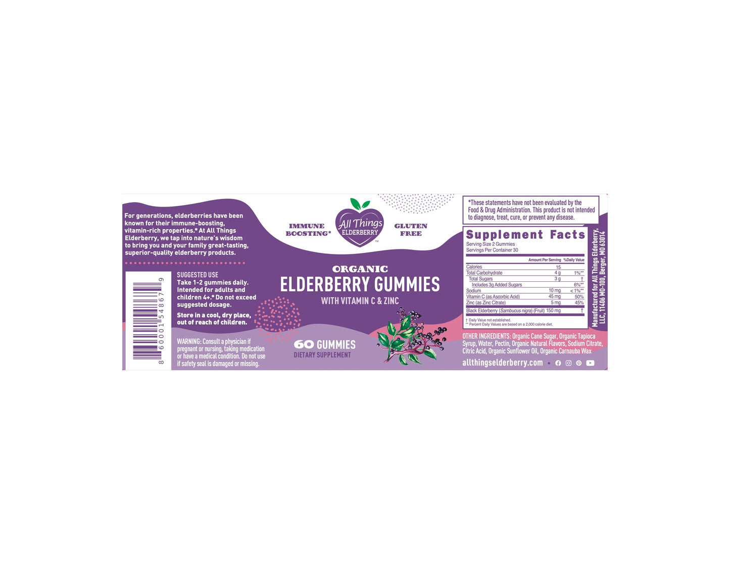 ELDERBERRY GUMMIES WITH VITAMIN C & ZINC - ORGANIC