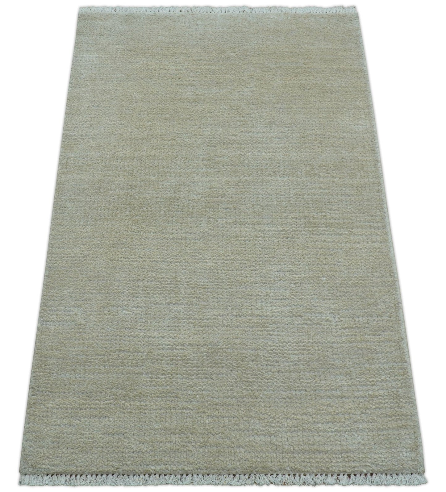 Hand Knotted Beige Modern Solid Design Wool And Silk Rug