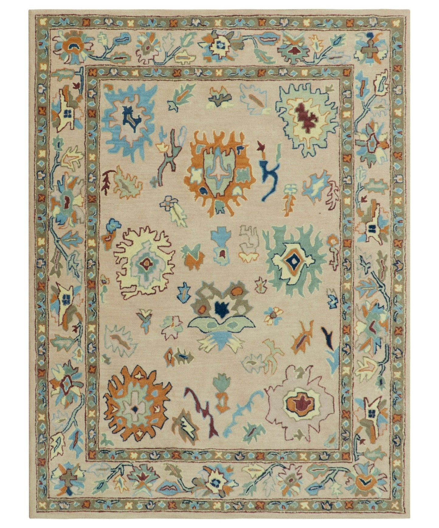 Hand Tufted Pink Peach and Gold Modern Colorful Oushak Rug, Kids, Living Room and Bedroom Rug | TRD6461