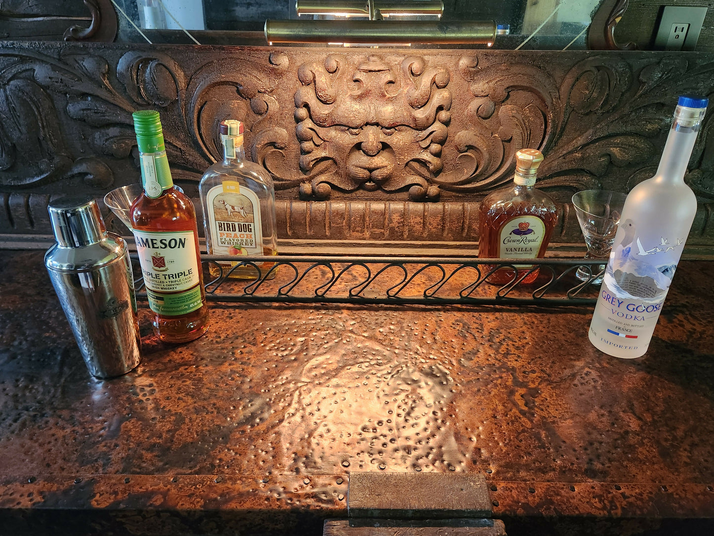 Custom Copper Top Antique work bench whiskey bar