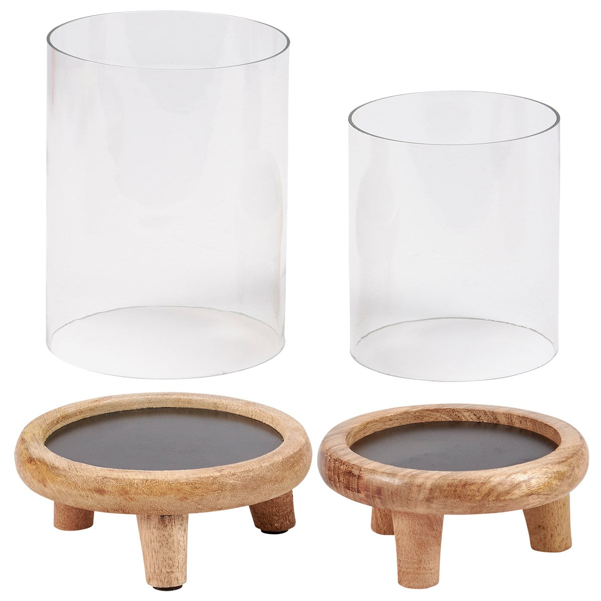 Set of 2 Wood/Glass Hurricanes
