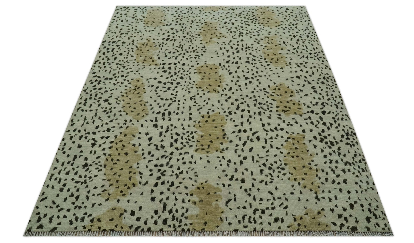 Ivory, Olive and Charcoal Leopard Design Hand Knotted Multi Size wool area rug