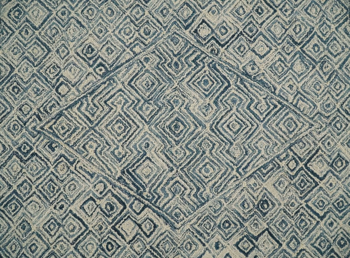 Mid Century Modern Hand Tufted 2x3, 3x5, 5x8, 6x9, 8x10 and 9x12 Woolen Beige and Blue Area Rug | MIR1