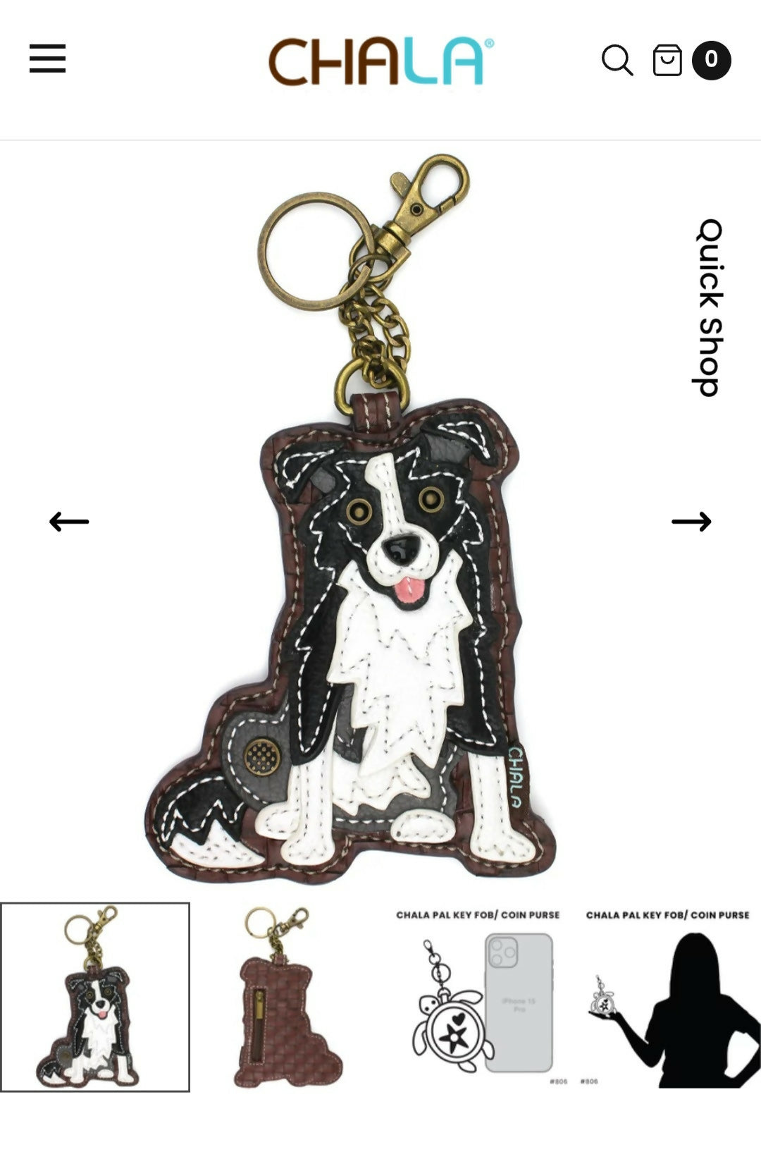 Anytime Crystals Key Fob/Coin Purse - Border Collie