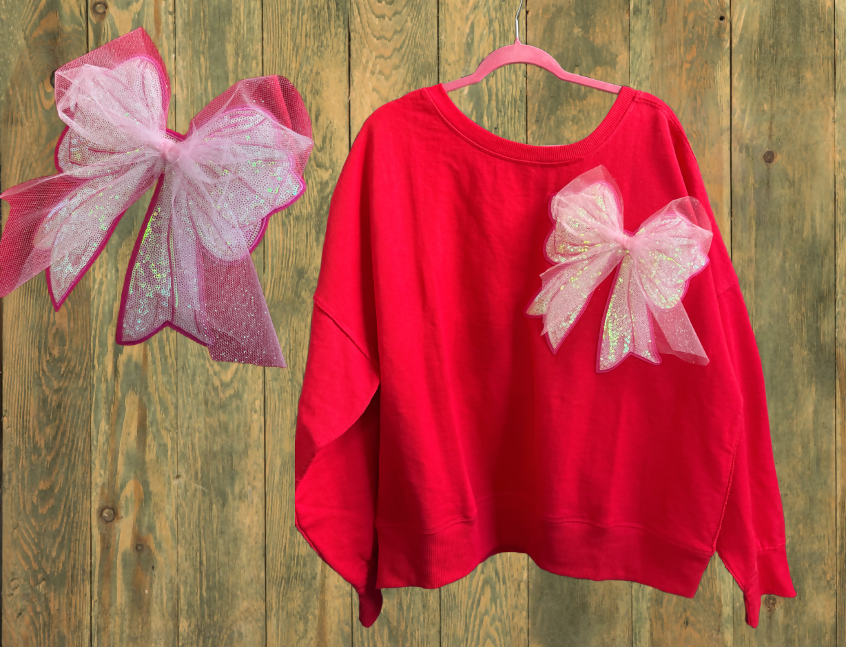 Sequence Bow and Tulle Red Sweatshirt XL