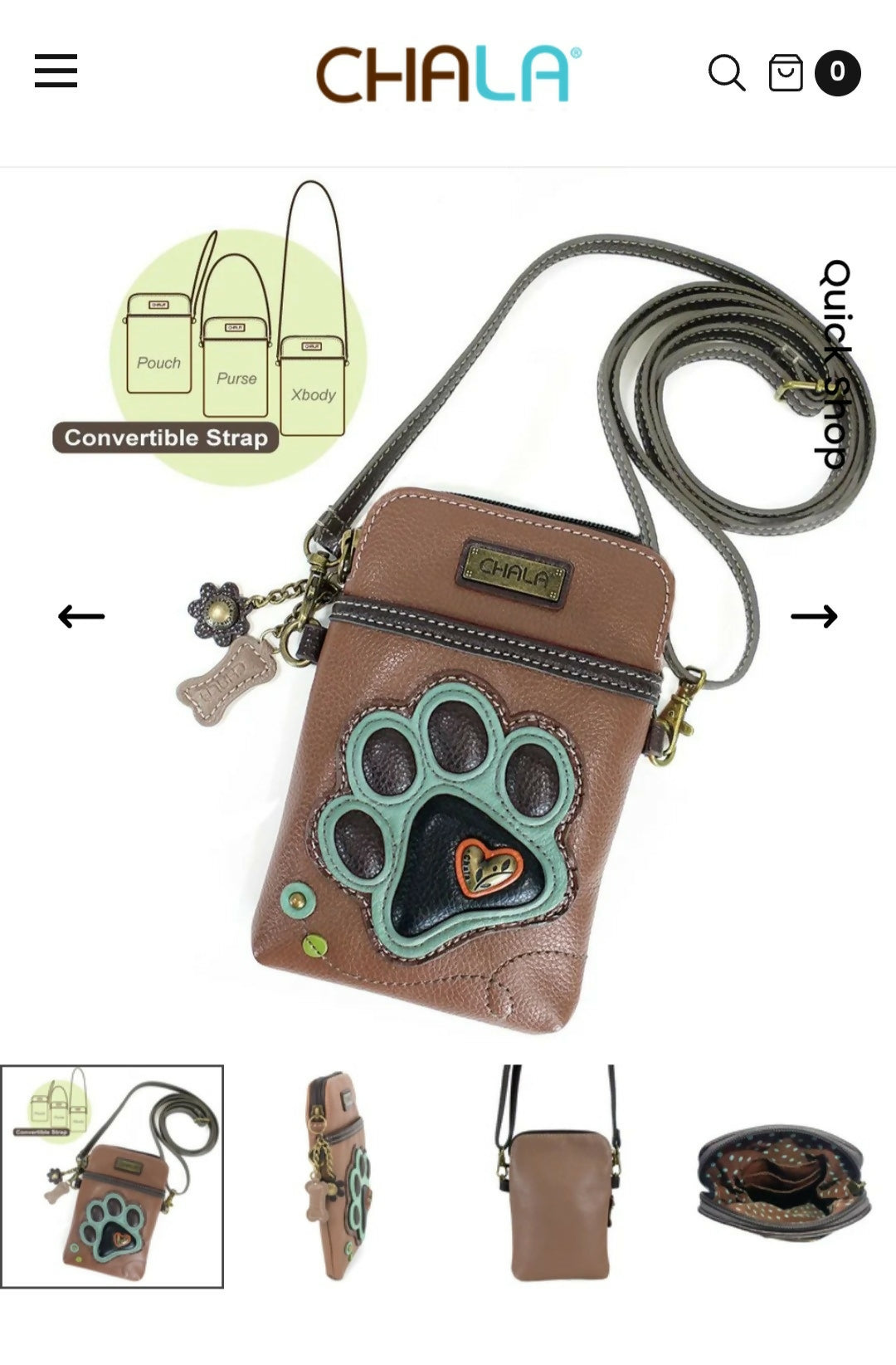 Anytime Crystals Chala Handbags Cellphone Xbody - Teal Pawprint
