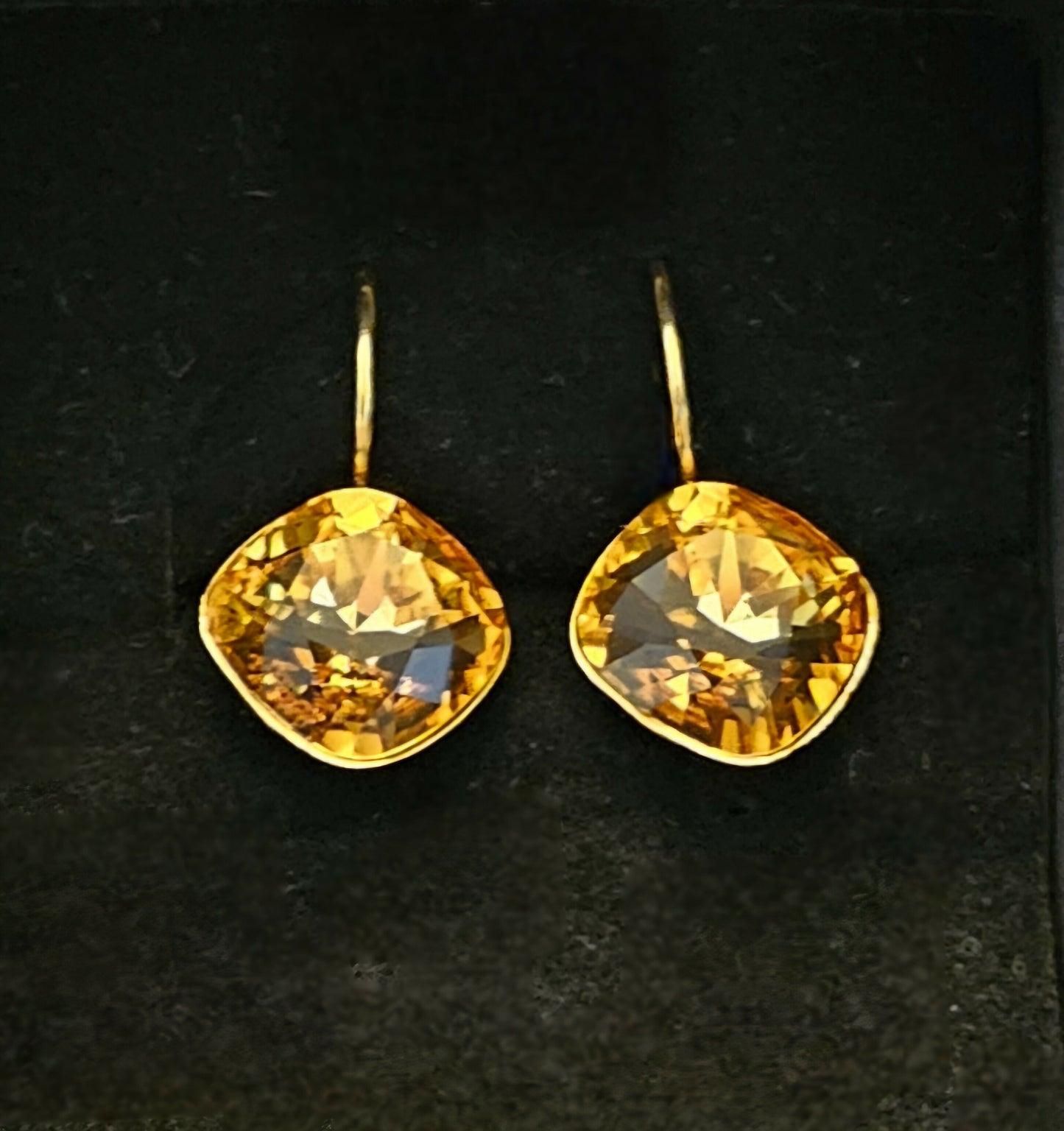 Anytime Crystals Genuine Swarovski Crystal 10mm Square Golden Sunset Earrings