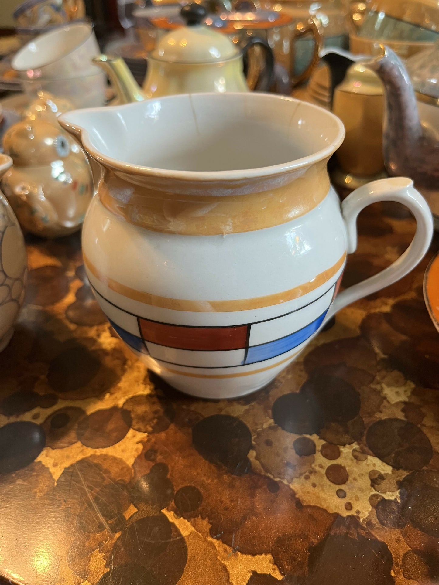 Graphic lusterware pitcher