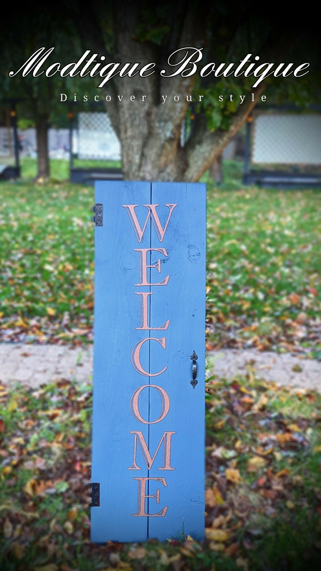 Blue Welcome Sign