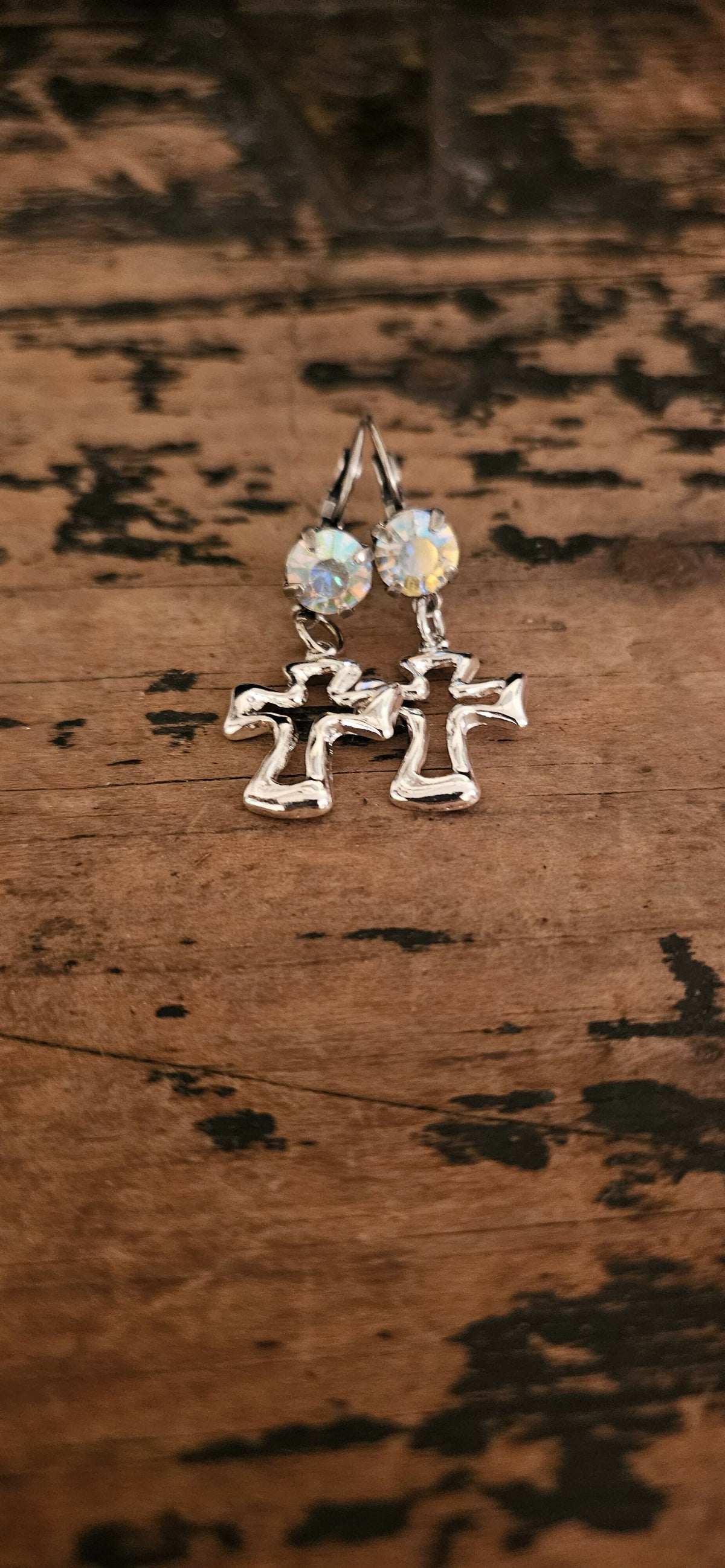 Anytime Crystals 8.5mm Swarovski Crystal Earrings with Cross Embellishments