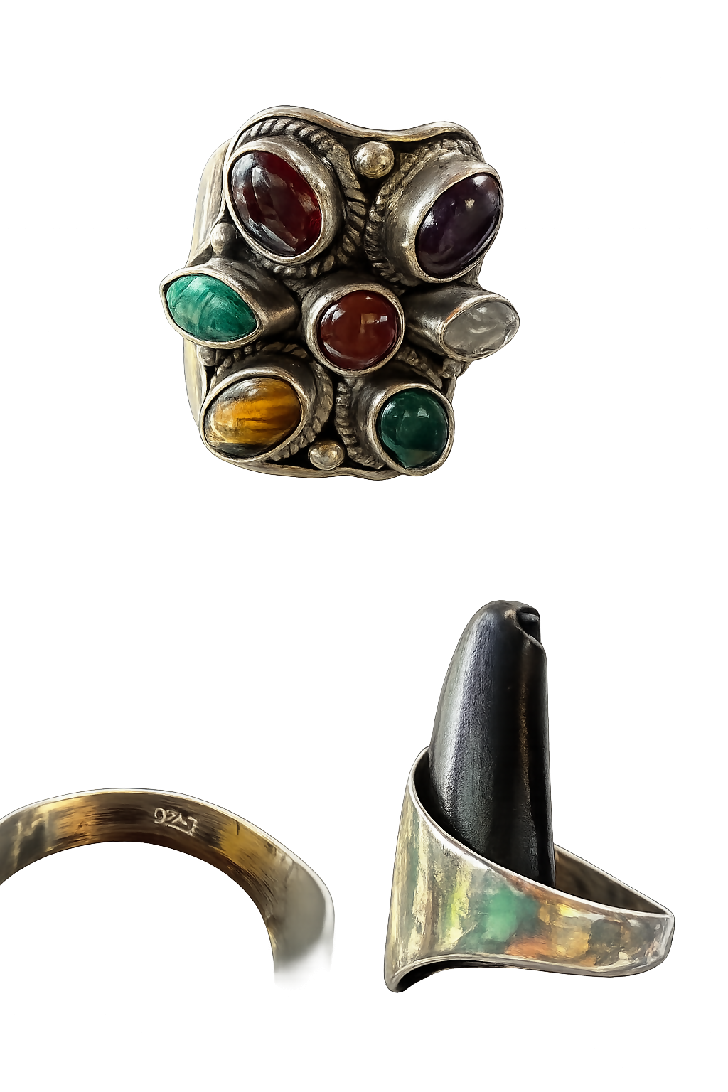Sterling Silver Multi Gemstone Statement Ring Size 9 10g