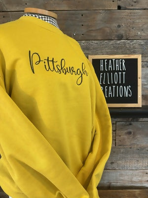 Golden Pittsburgh Script Crewneck
