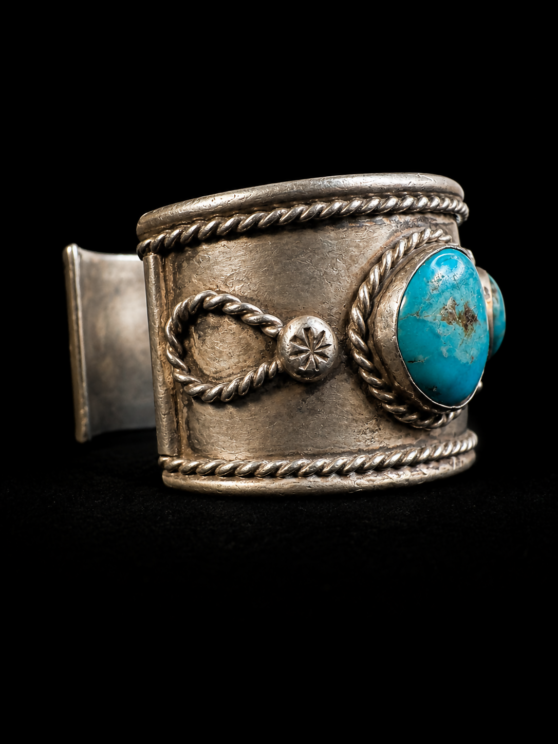 Vintage Sterling Silver Turquoise Cuff Bracelet Wide Southwestern Navajo Style Statement Bracelet 6.5”