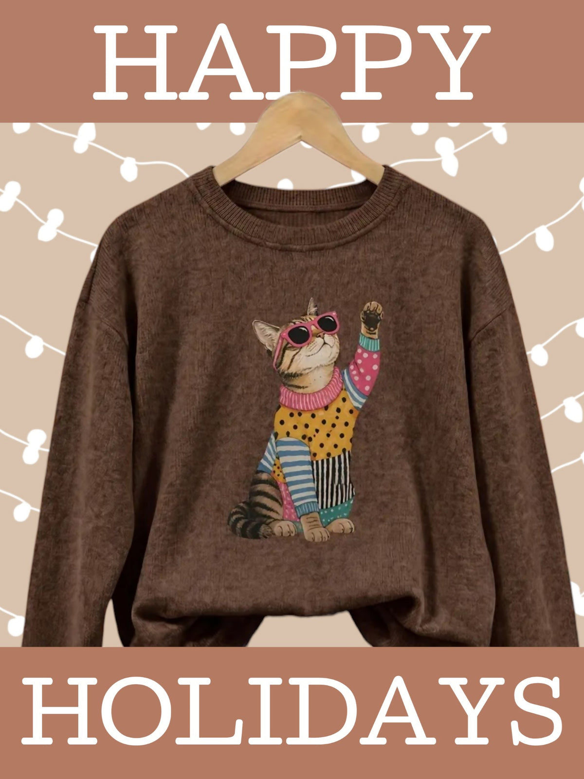 Anytime Crystals Cat in Sweater Print Sweater