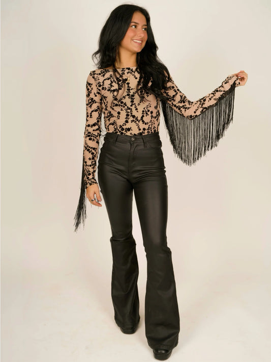 Fringe Long Sleeve Mesh Top