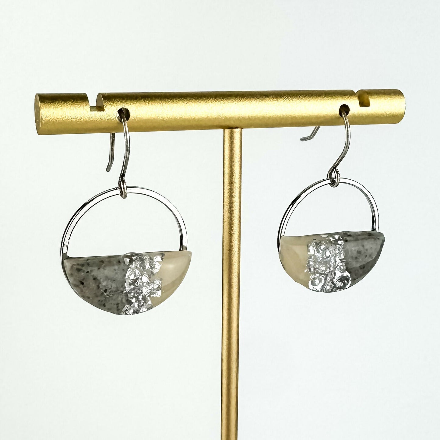 Hammered Gold or Silver Gray & Translucent Clay Jaclyn Earring