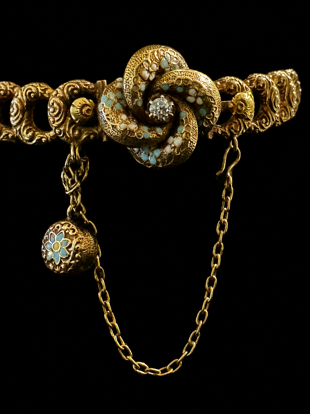 14K Yellow Gold Vintage-Style Enamel & Old European Cut Diamond Bracelet | 7”
