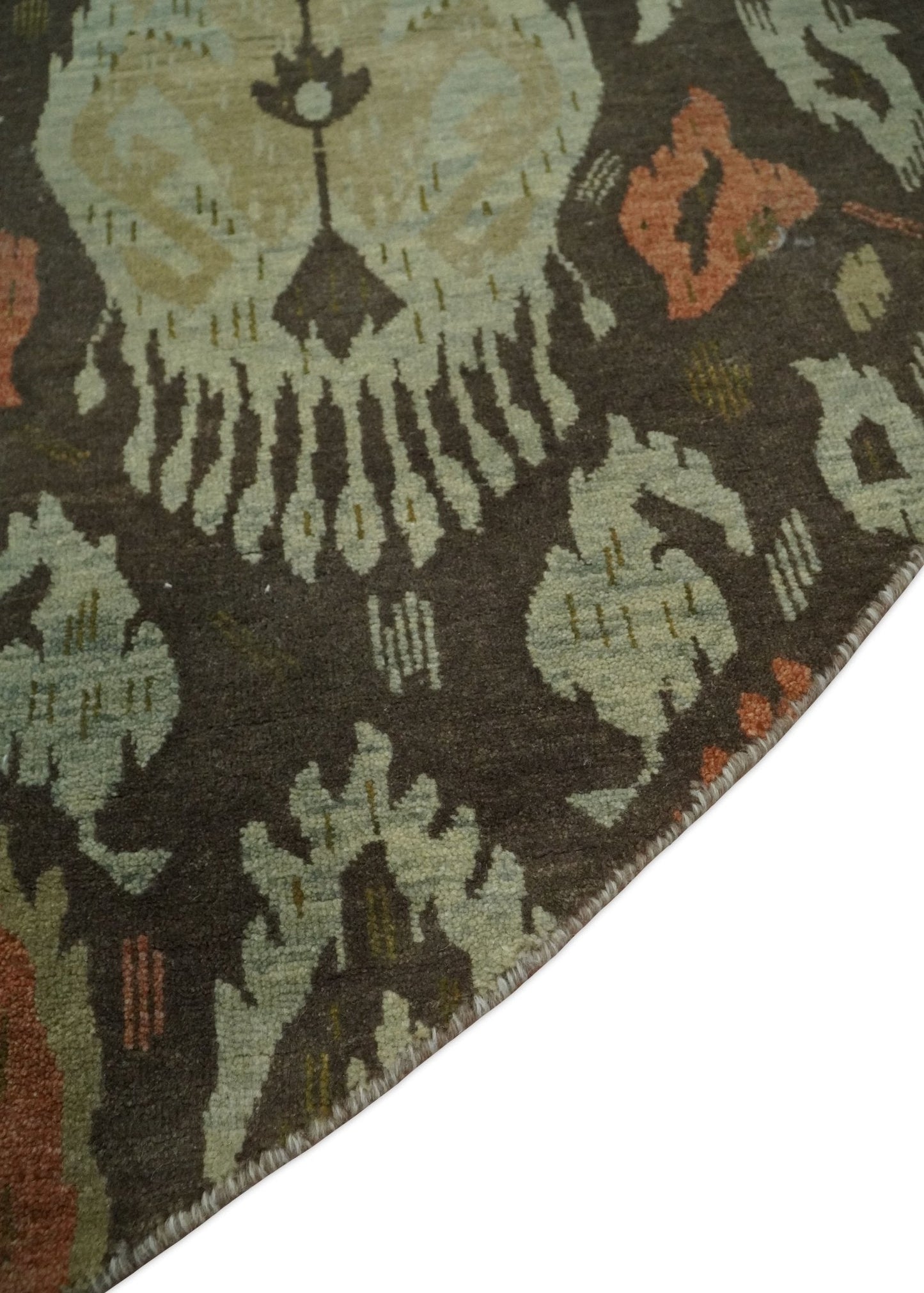 10x10 Round Fine Hand Knotted Green, Rust and Olive Traditional Vintage Persian Style Antique Wool Rug | AGR47