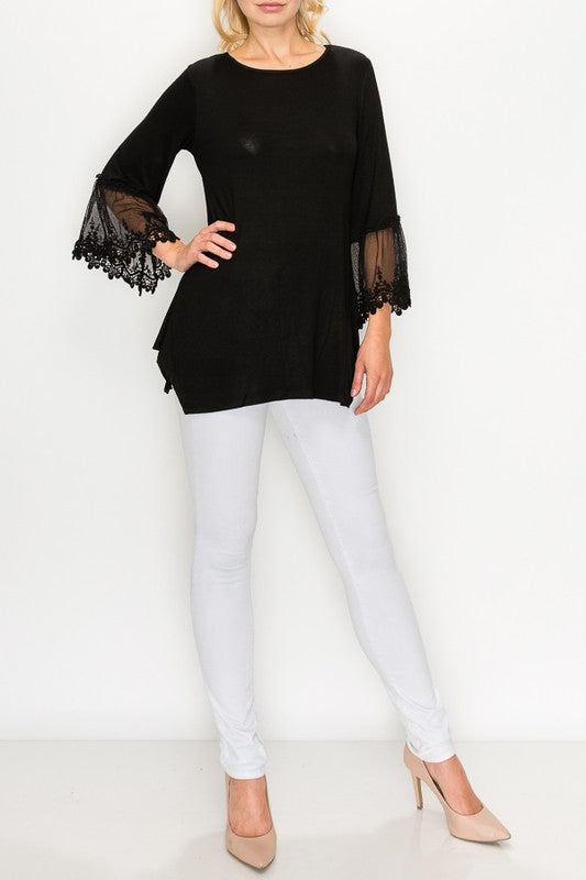 3/4 Sleeve Tunic Top with Lace Detail