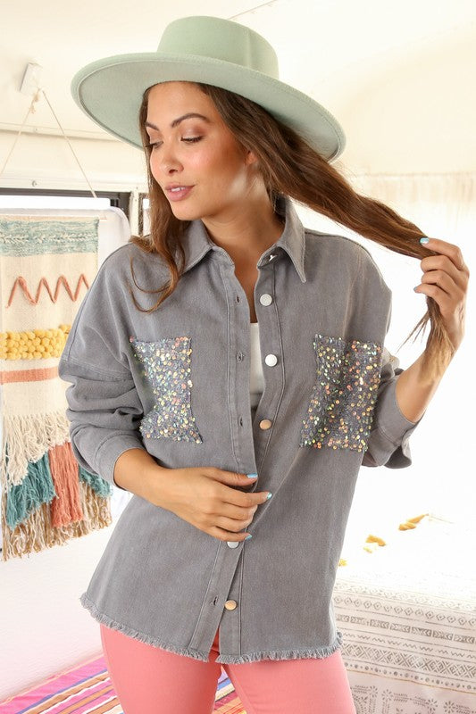 Sequin Pockets Cowgirl Oversized Jacket