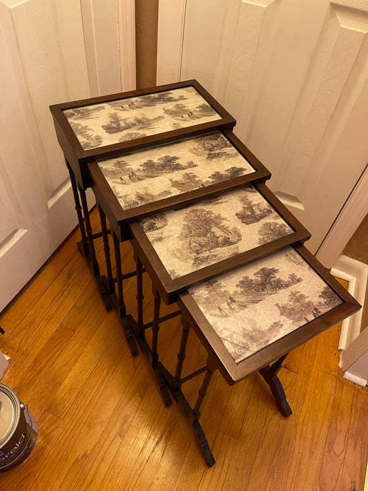 Vintage Toile Nesting Tables