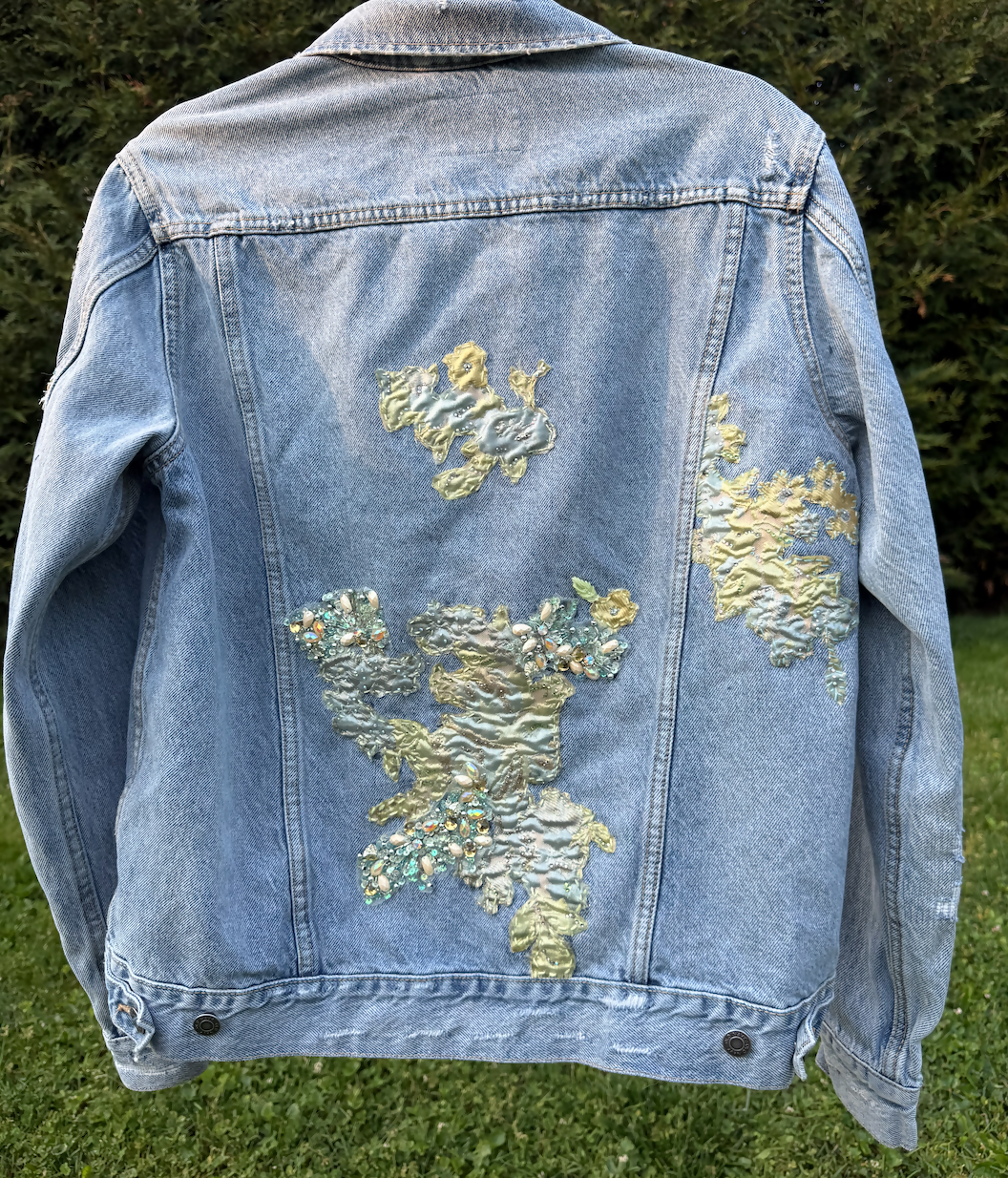 One-of-a-kind Denim Embellished Jacket ~ Mens Sm, Womens Large