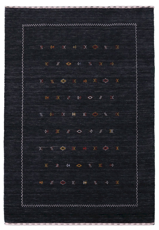 Modern Charcoal And White Hand Loomed Wool Area Rug