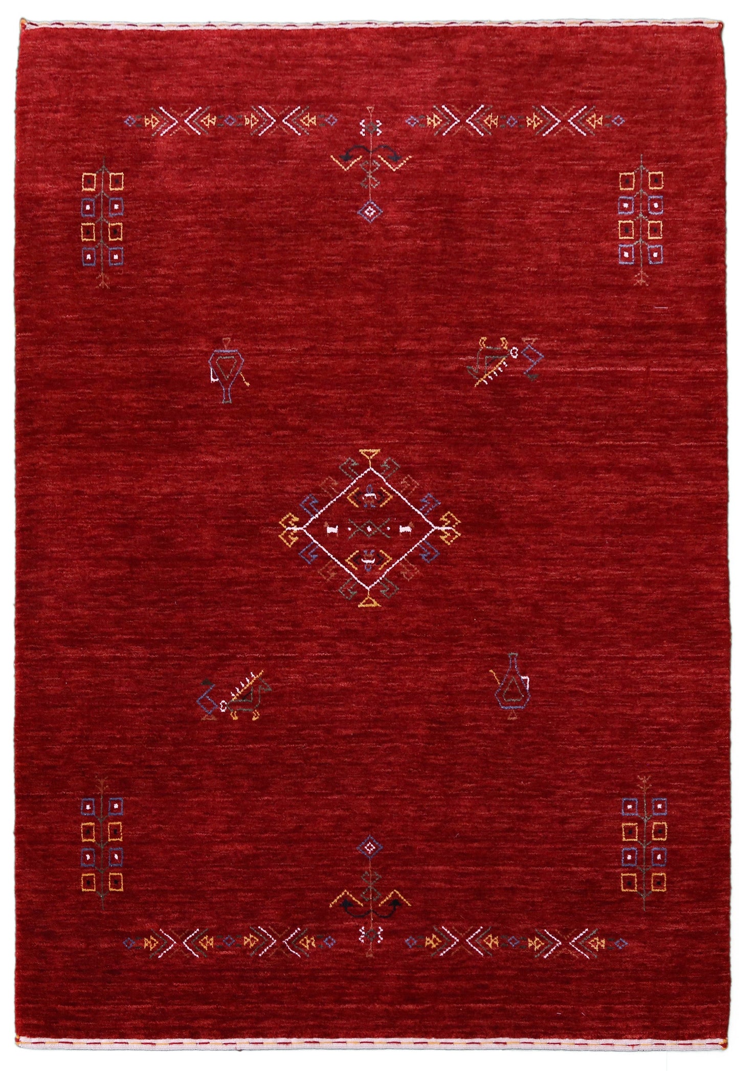 Red Center Medallion Tribal Design Hand Loomed Wool Area Rug