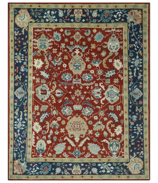 Floral Brown, Blue and Beige Hand Knotted Oriental Oushak Multi Size wool Area Rug