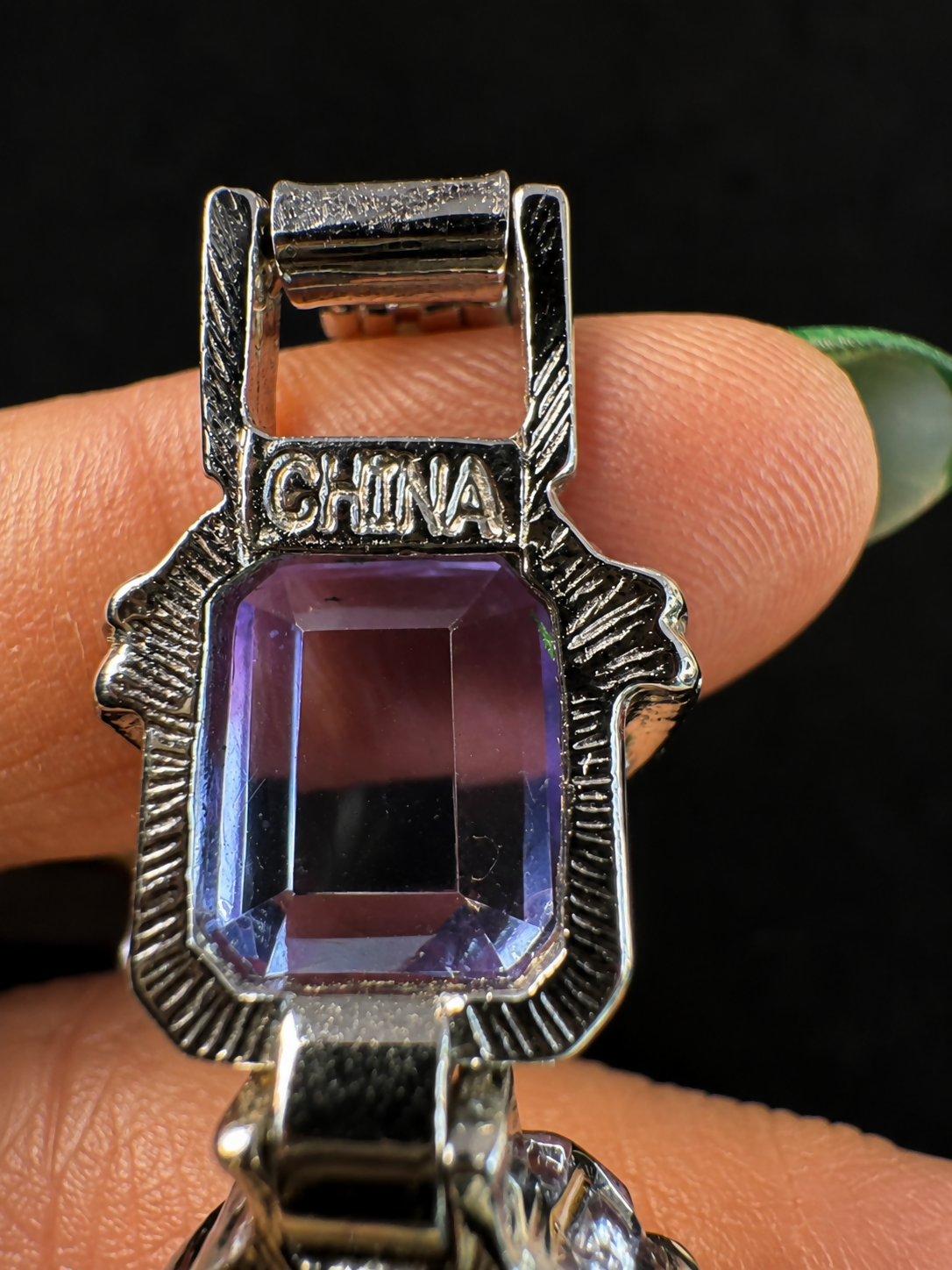 Vintage Nolan Miller Purple Crystal Bracelet Silver Tone Glamour Statement Jewelry