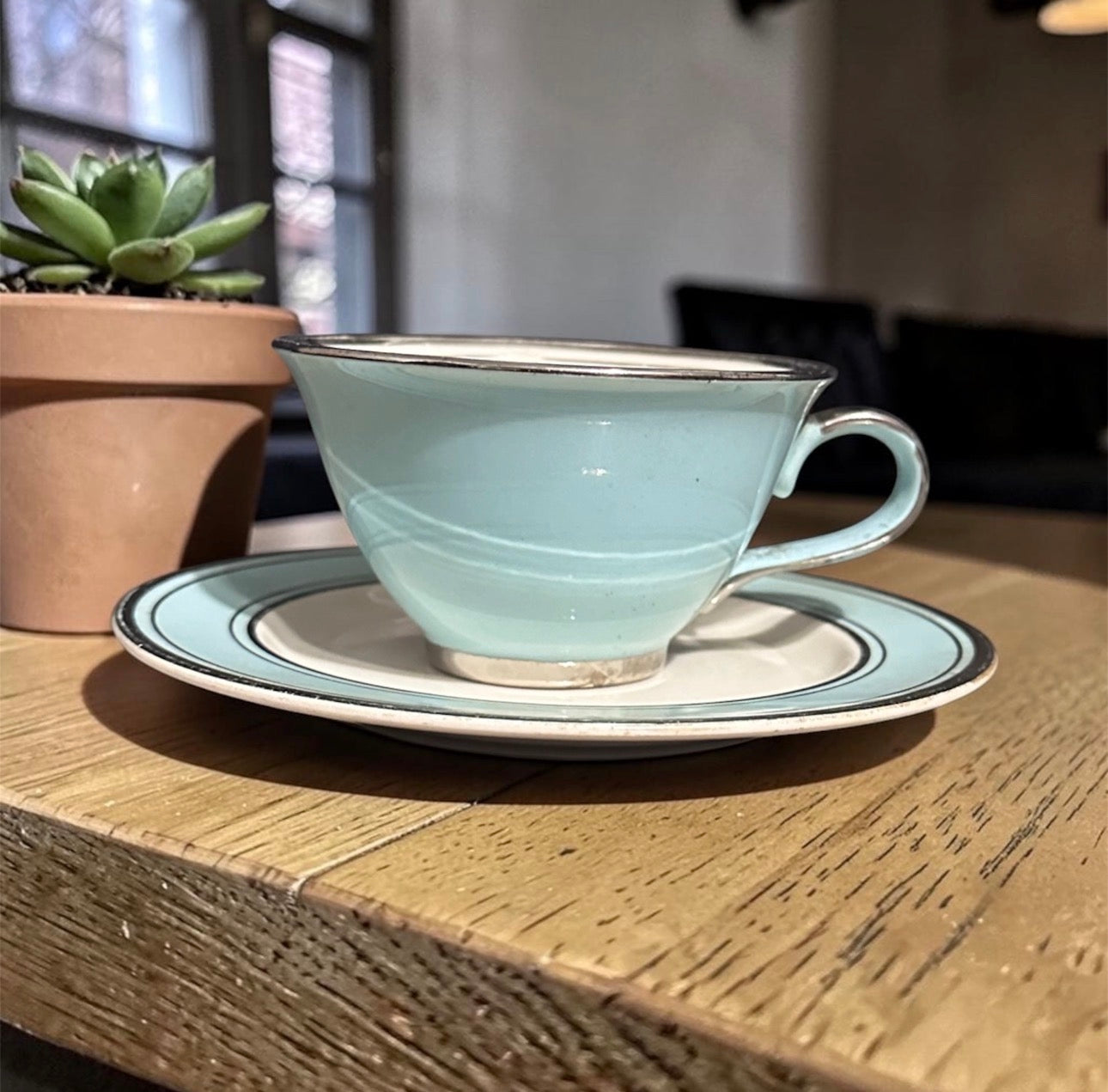 Vintage Blue/White/Silver Tea Cup