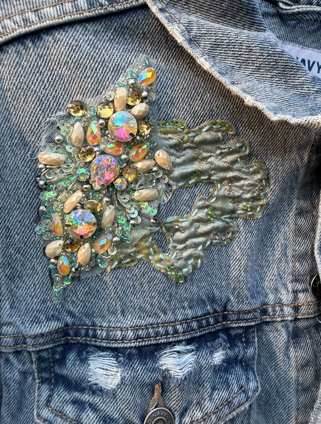 One-of-a-kind Denim Embellished Jacket ~ Mens Sm, Womens Large
