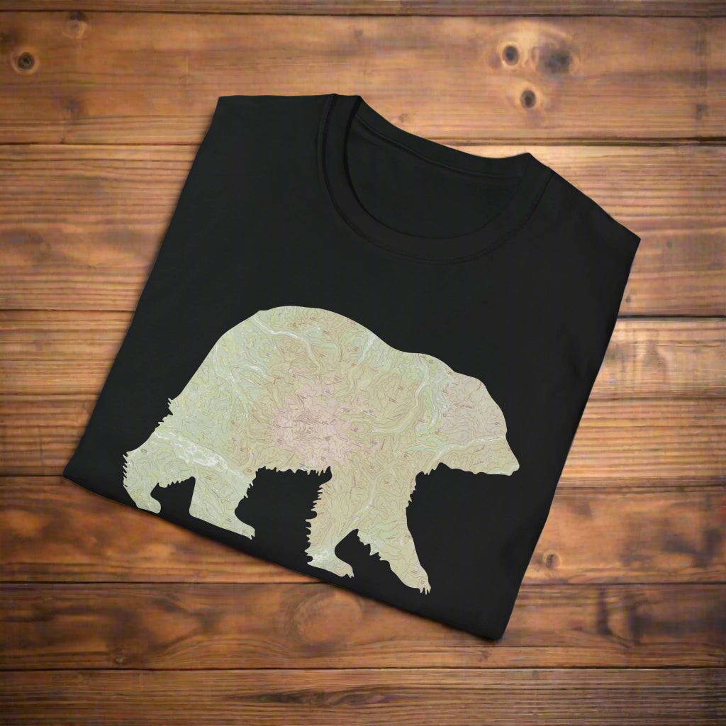 Mount Rainier National Park Topographic Map Bear Unisex Fit Soft T-Shirt