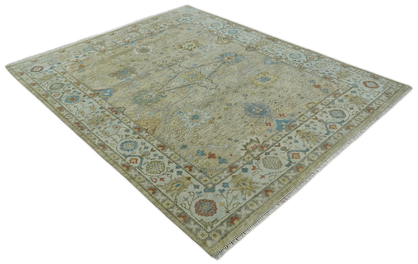 Hand Knotted Beige, Ivory and Gray Oushak Custom Made Wool Rug