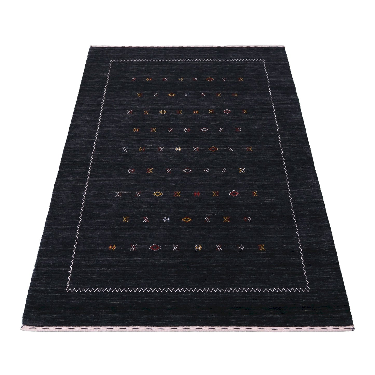 Modern Charcoal And White Hand Loomed Wool Area Rug