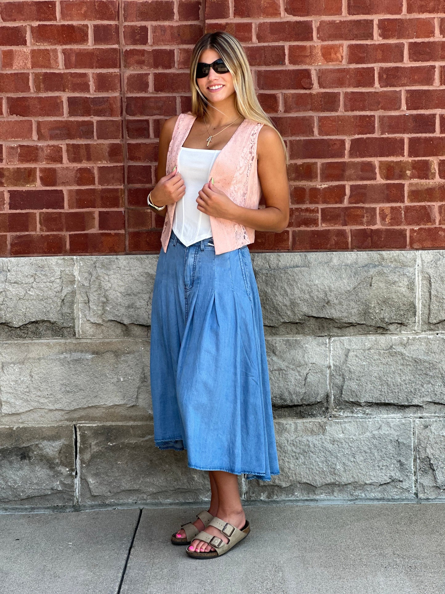 Suede Lace and Rhinestone Cropped Vest
