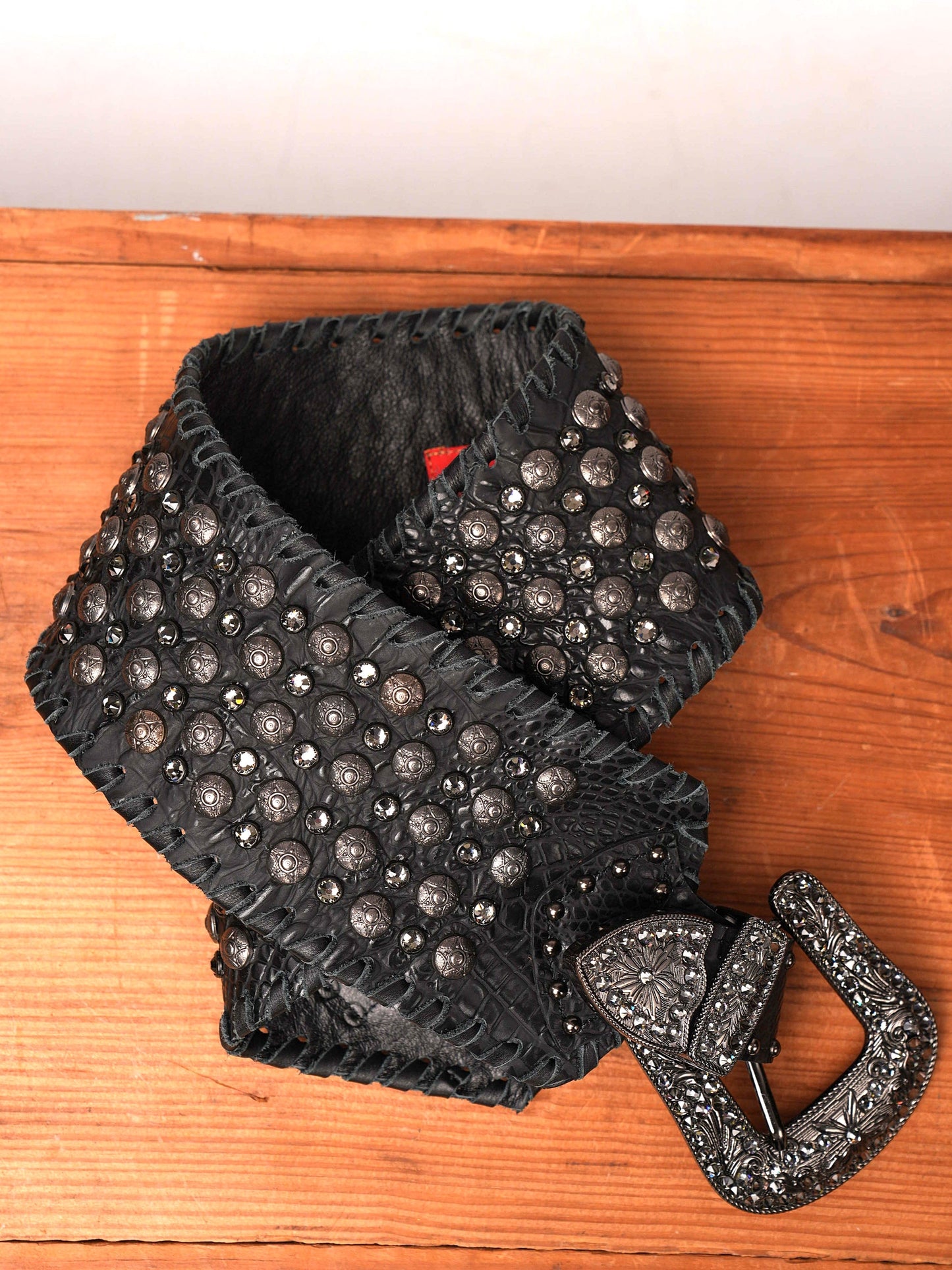 Kurtmen Black Crystal Studs Western Belt