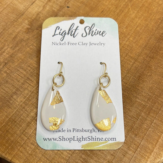 Gold & White Teardrop Earrings