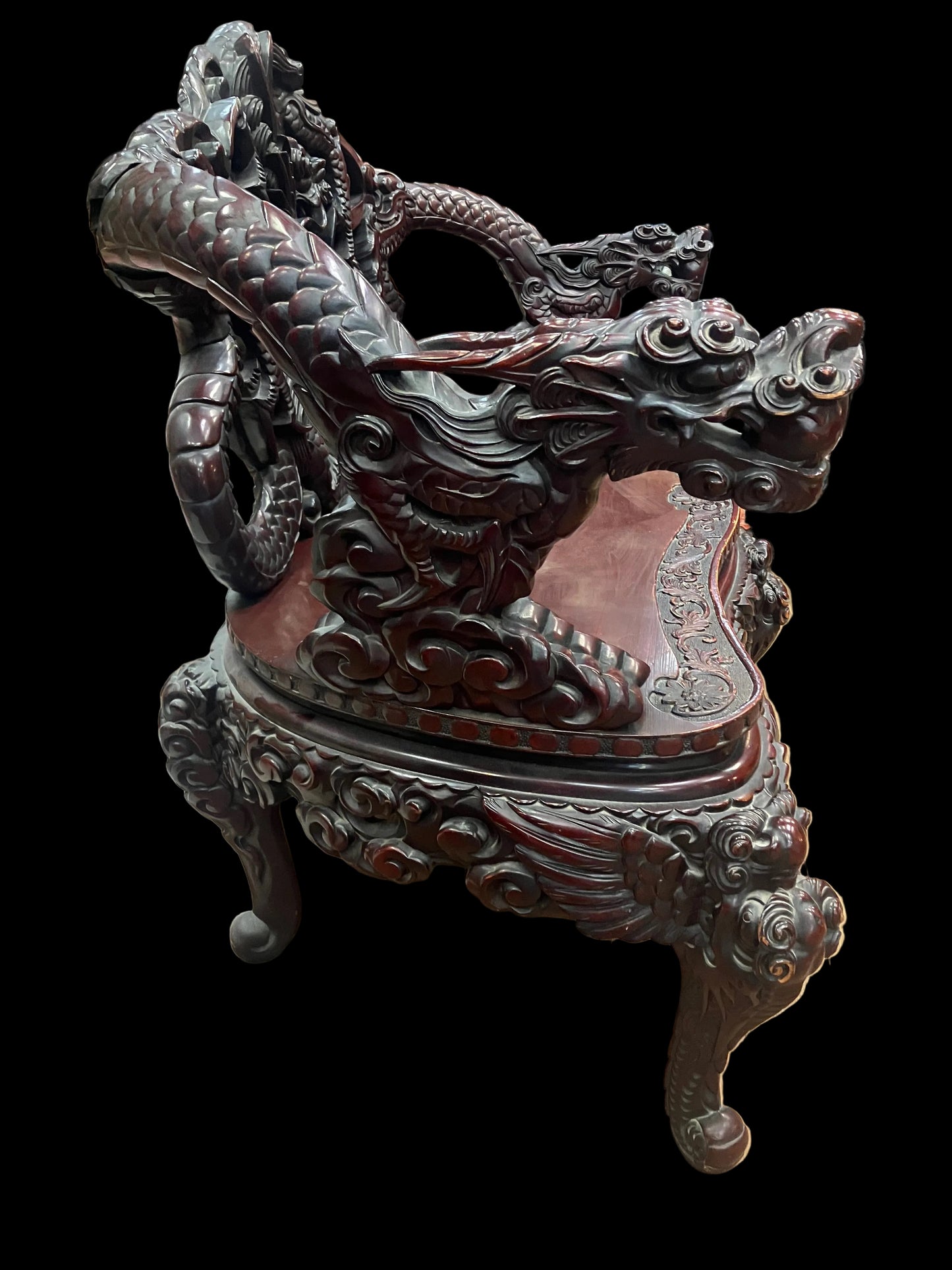 Meiji Era Hand Carved Dragon Settee