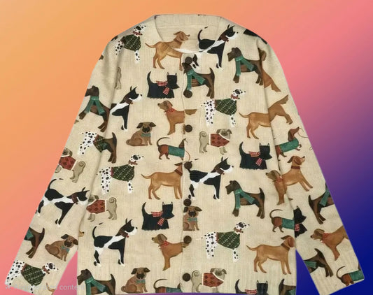 Anytime Crystals Long Sleeve Dog Print Cardigan