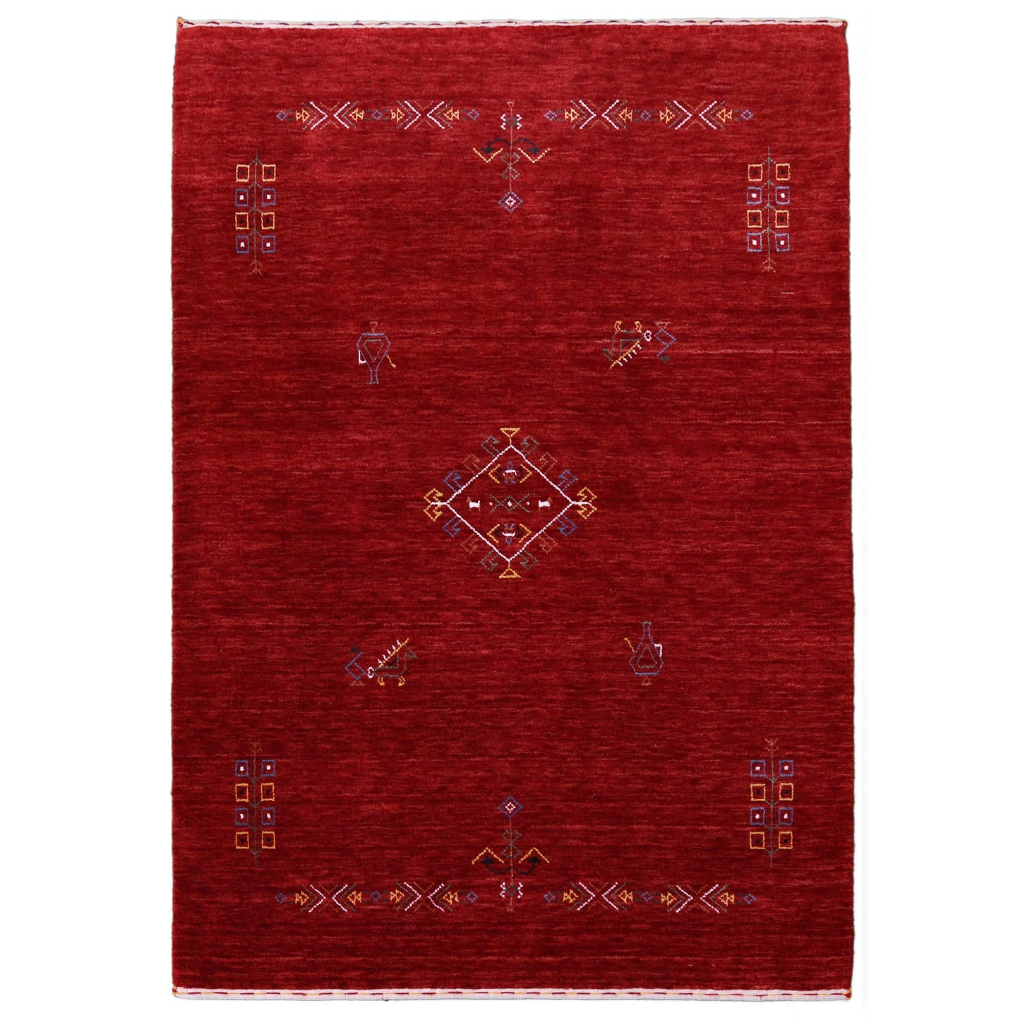 Red Center Medallion Tribal Design Hand Loomed Wool Area Rug