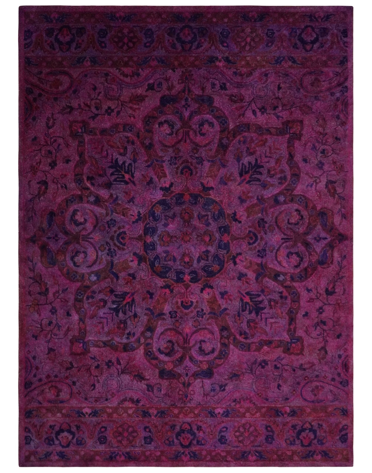 Overdyed Pink Traditional Floral Design Hand Tufted  Wool Area Rug