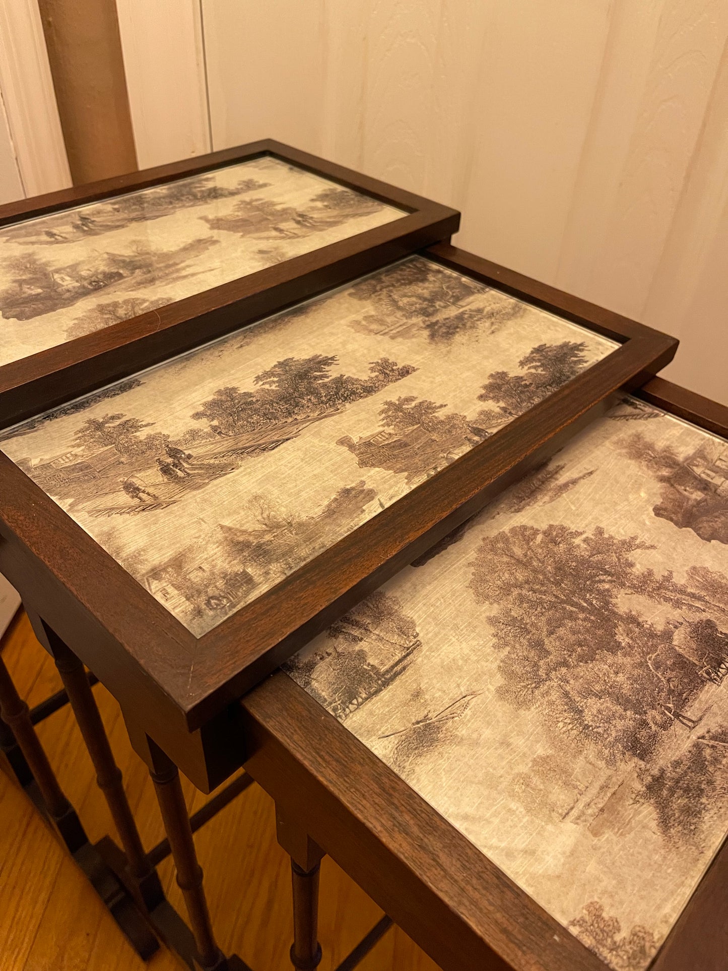 Vintage Toile Nesting Tables