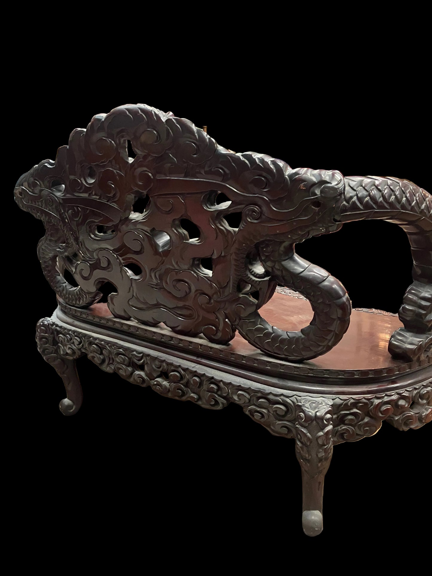 Meiji Era Hand Carved Dragon Settee