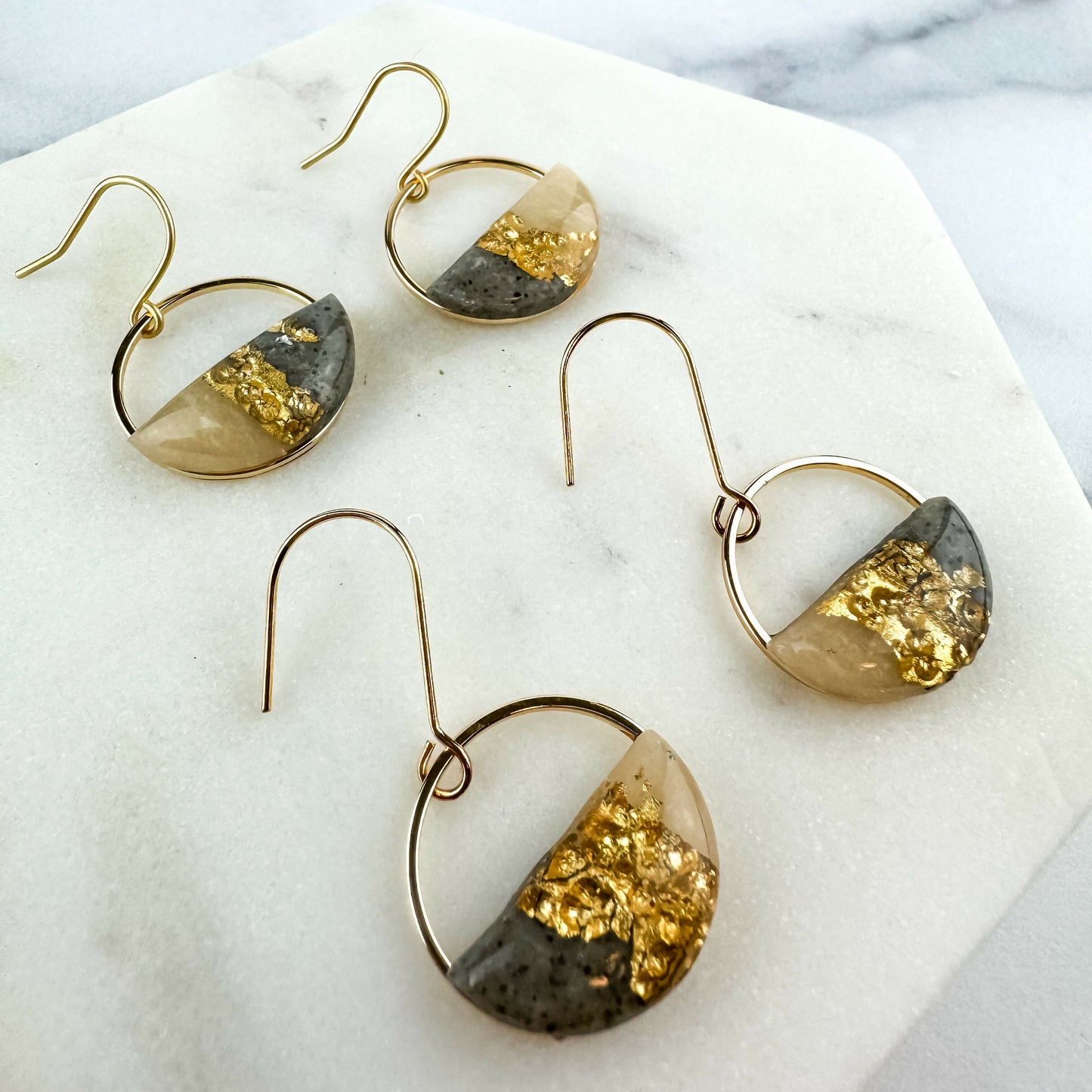 Hammered Gold or Silver Gray & Translucent Clay Jaclyn Earring