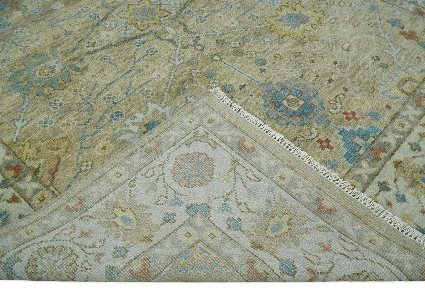 Hand Knotted Beige, Ivory and Gray Oushak Custom Made Wool Rug
