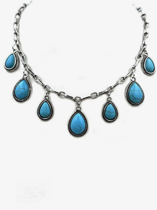 Blue Turquoise Teardrop Charm Necklace