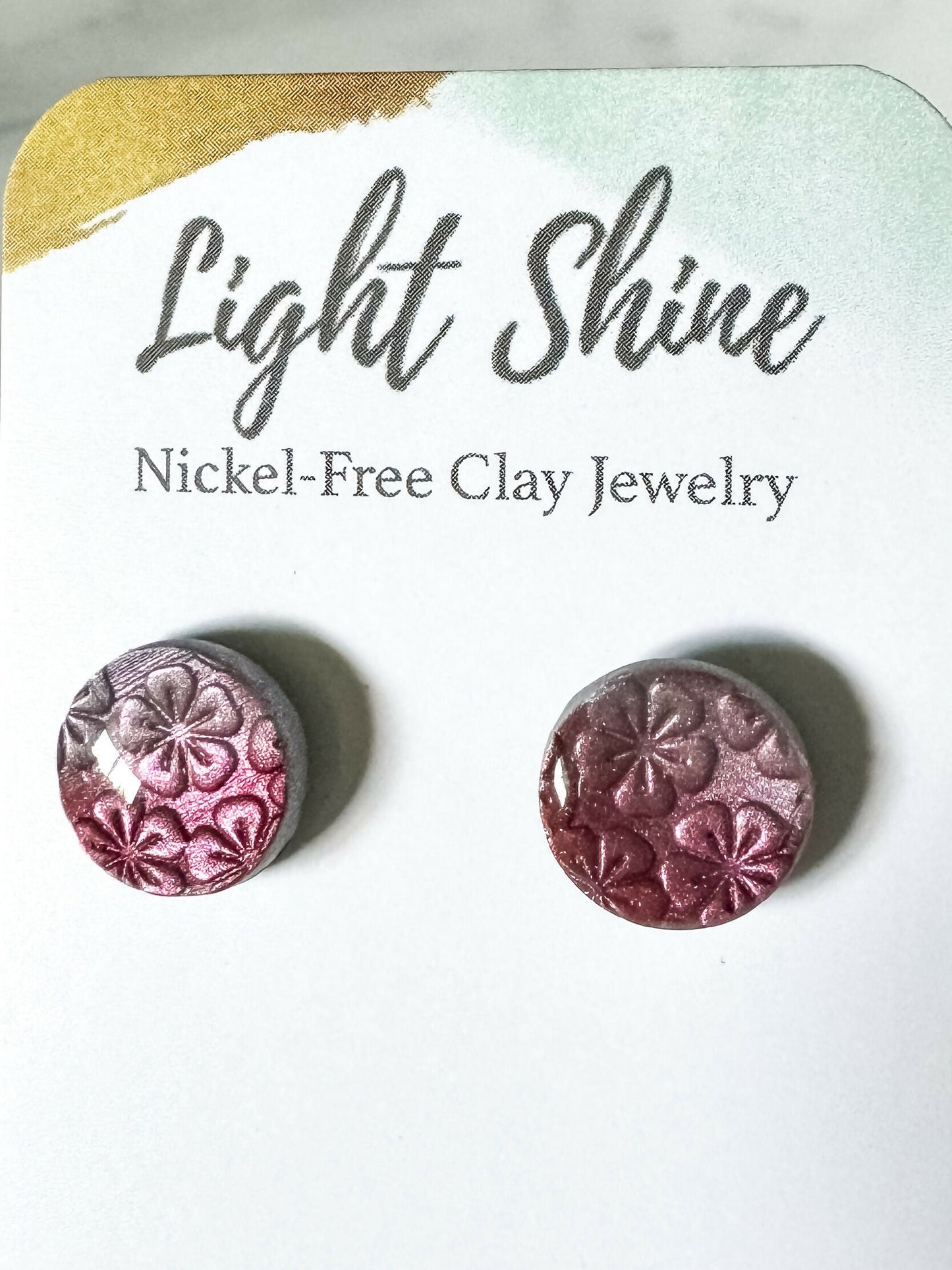 Pink Clay Floral Stud Earring