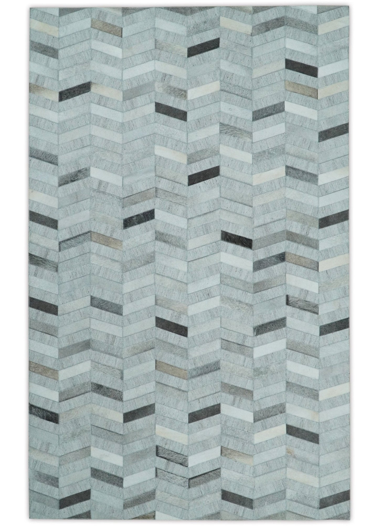 Custom Made Ivory and Silver Geometrical Handmade Leather Rug