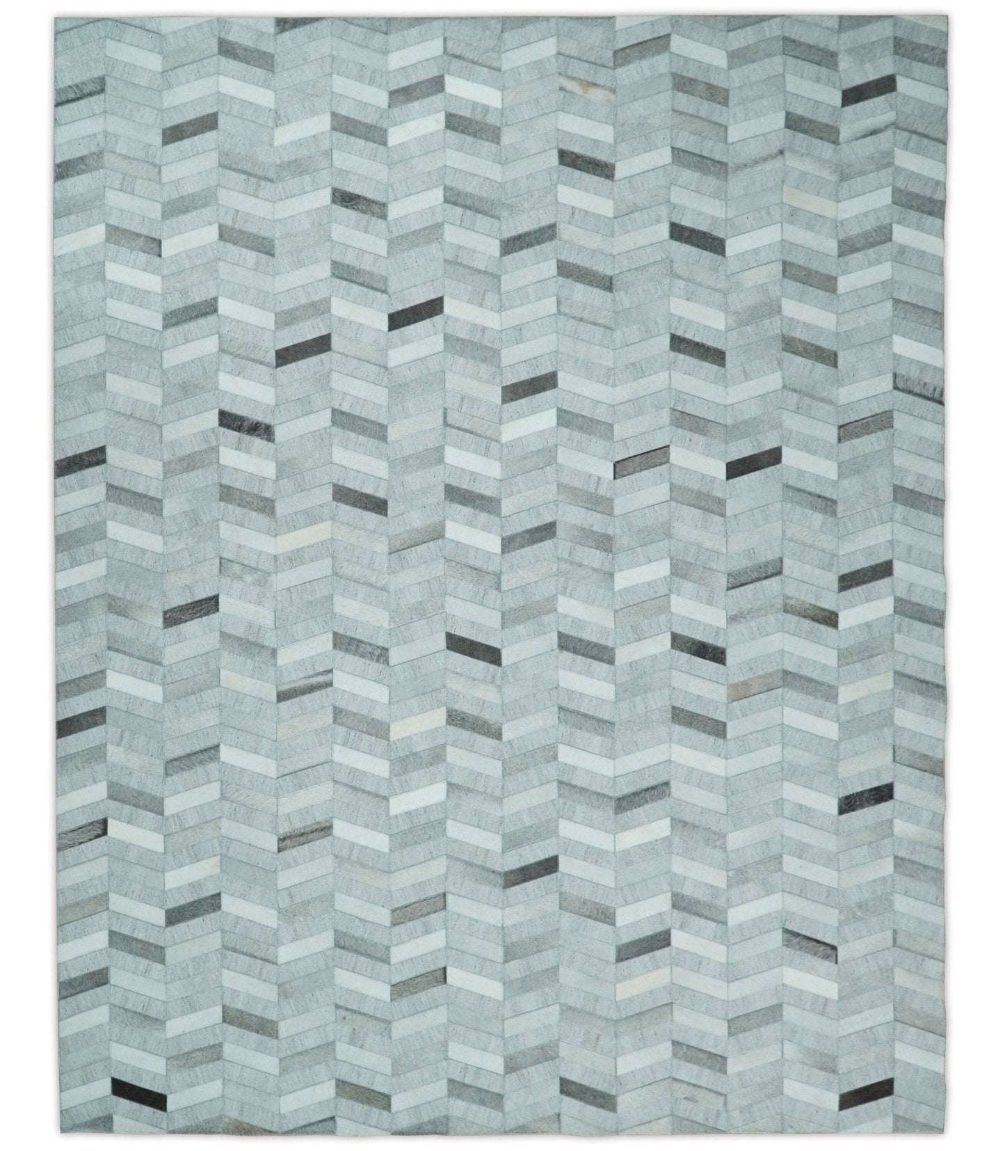 Custom Made Ivory and Silver Geometrical Handmade Leather Rug